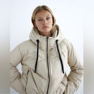 Zara Cream Puffer Faux Leather Jacket